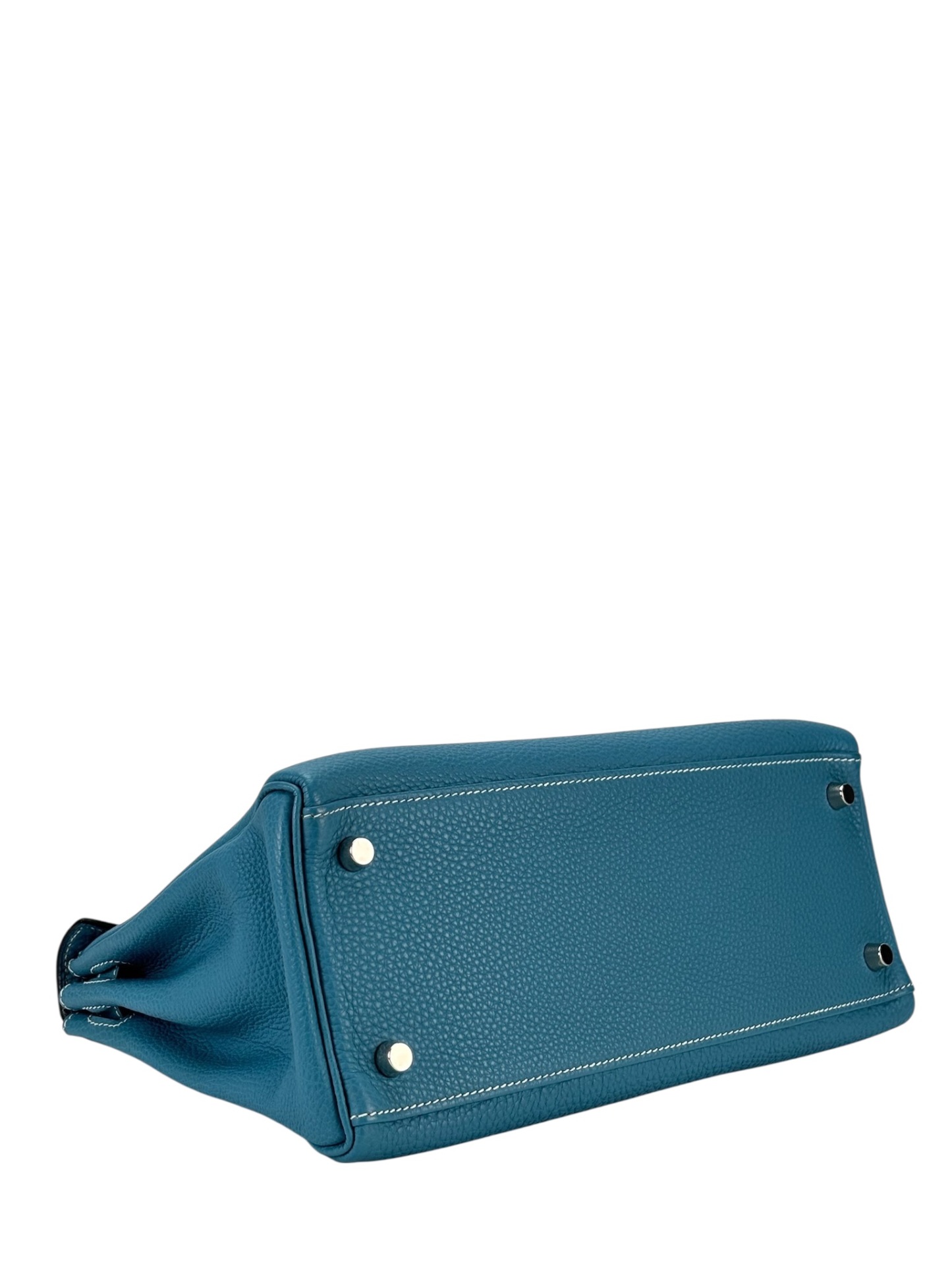 HERMES - Kelly 28 Bleu Jean Togo Palladium Hardware   
