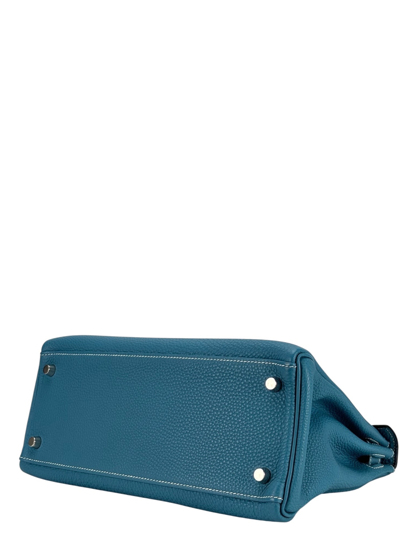 HERMES - Kelly 28 Bleu Jean Togo Palladium Hardware   