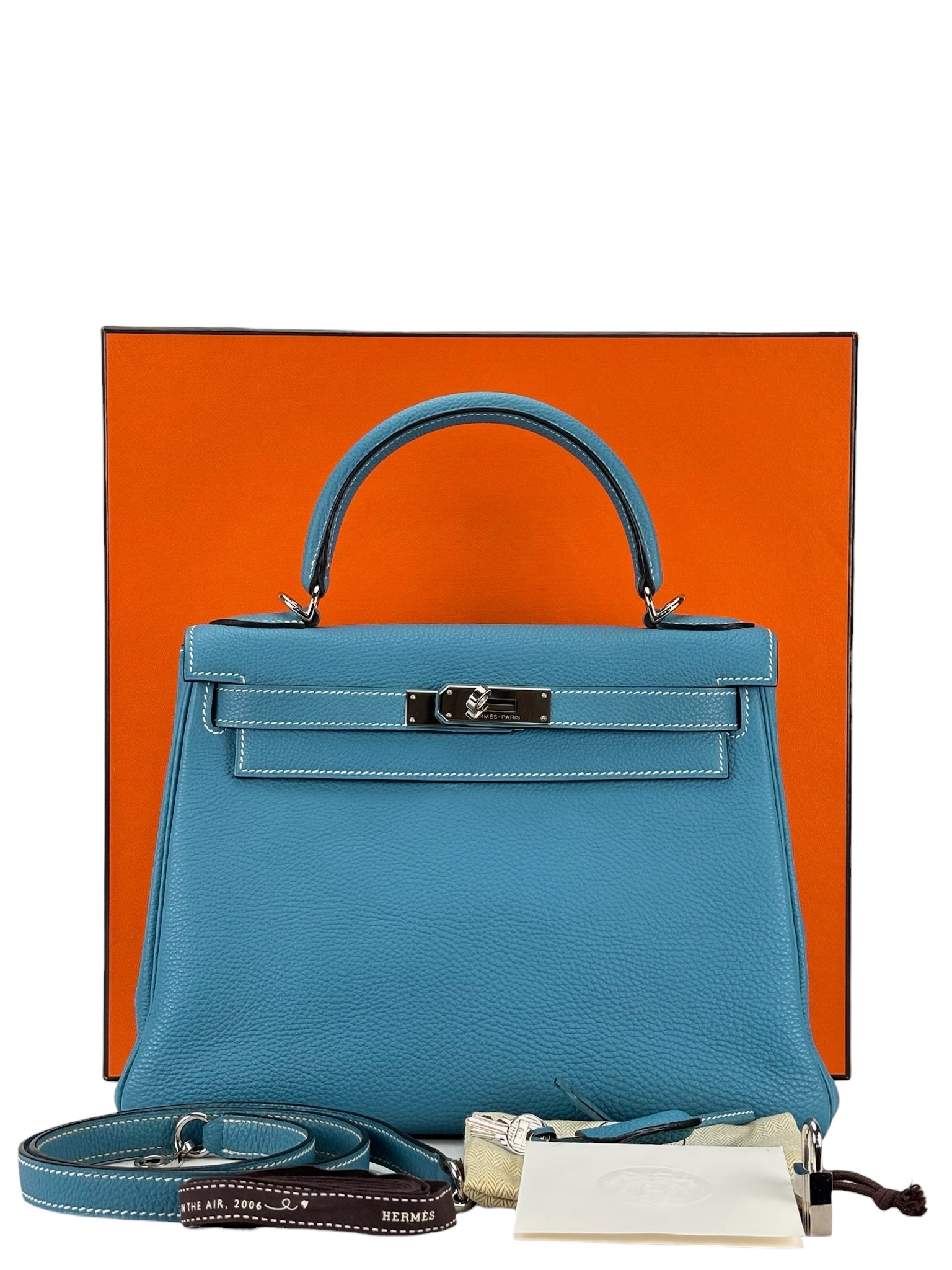 HERMES - Kelly 28 Bleu Jean Togo Palladium Hardware   
