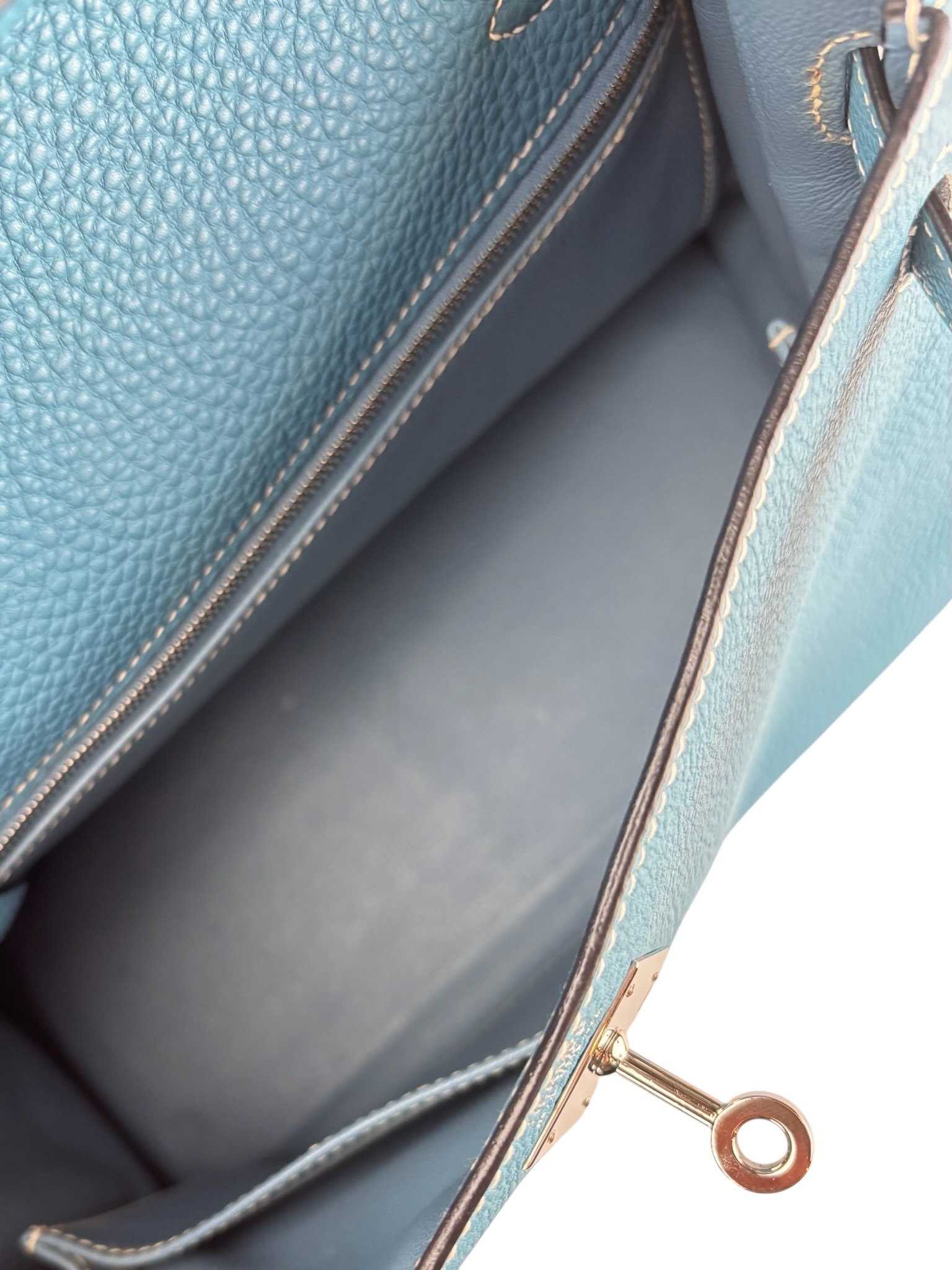 HERMES - Kelly 28 Bleu Jean Togo Palladium Hardware   