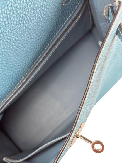 HERMES - Kelly 28 Bleu Jean Togo Palladium Hardware   