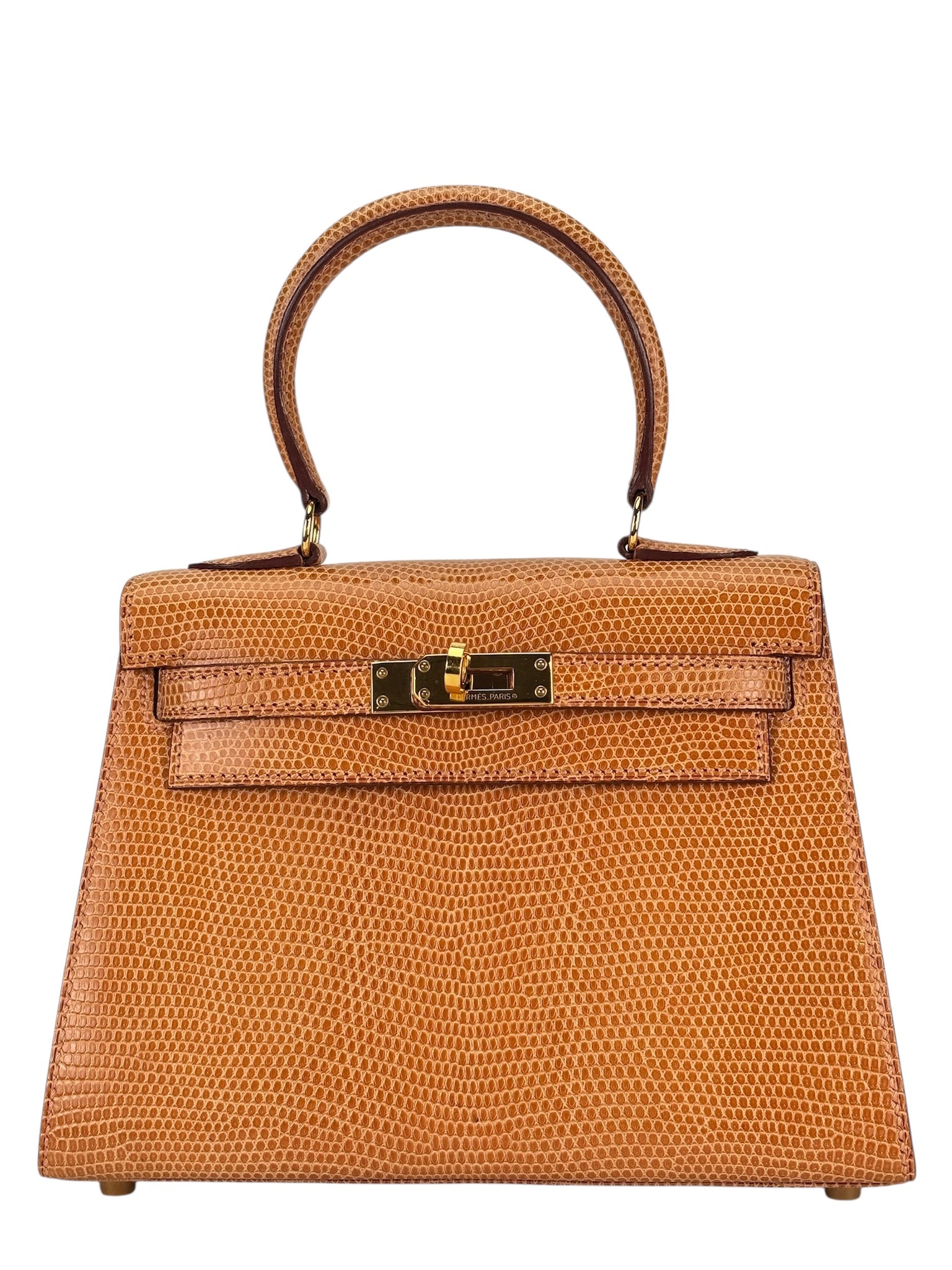 HERMES -  Mini Kelly 20 Orange Clair Niloticus Lizard Gold Hardware