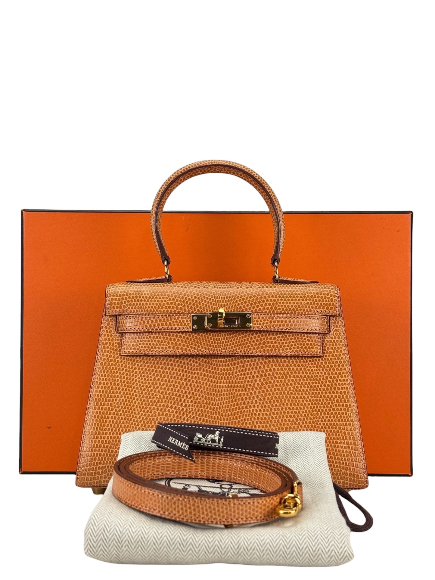 HERMES -  Mini Kelly 20 Orange Clair Niloticus Lizard Gold Hardware