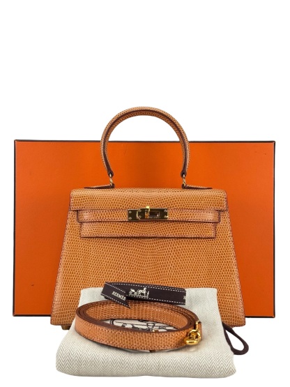 HERMES -  Mini Kelly 20 Orange Clair Niloticus Lizard Gold Hardware