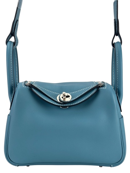 HERMES - Mini Lindy Bleu Jean Swift Palladium Hardware 