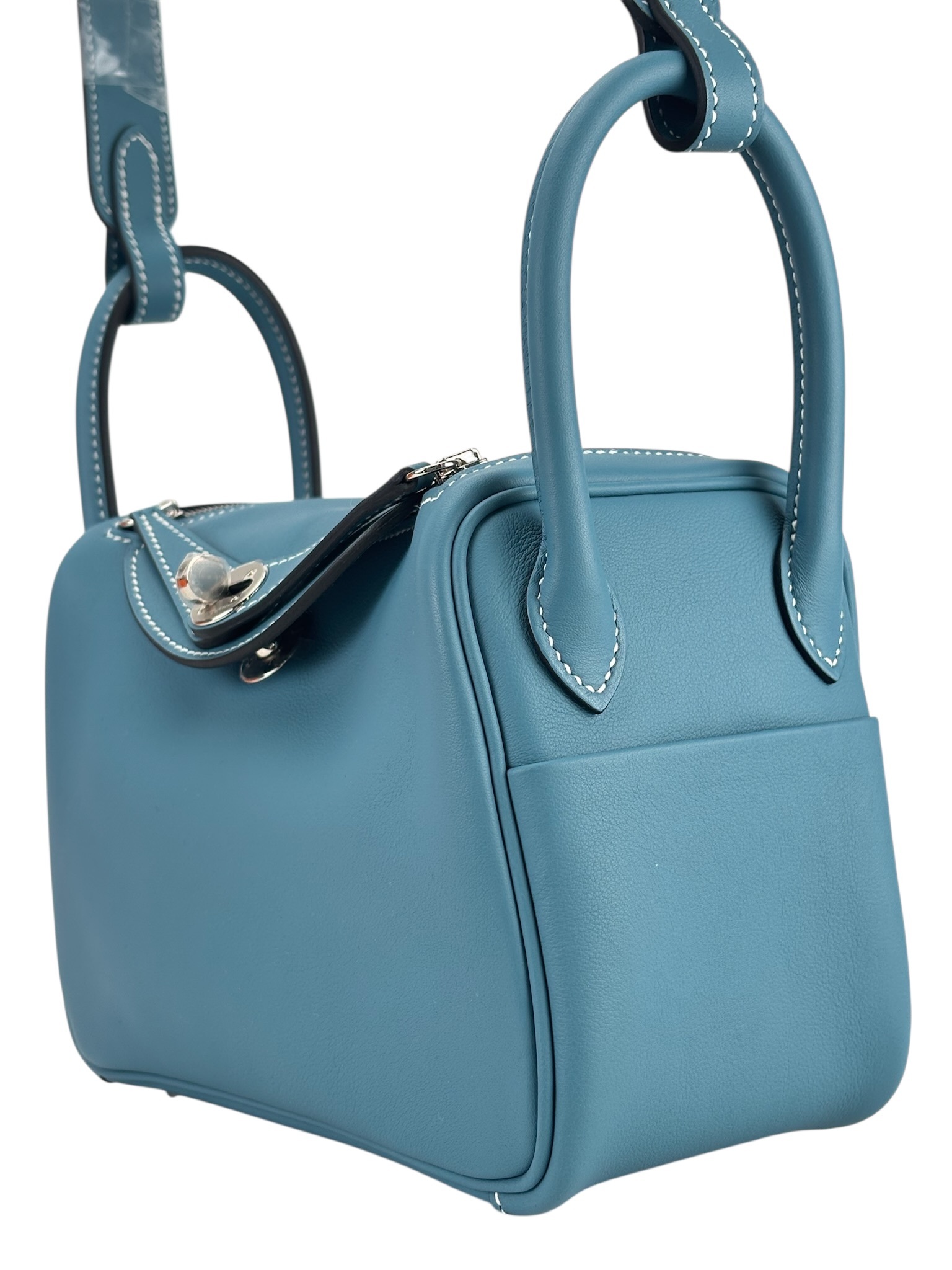 HERMES - Mini Lindy Bleu Jean Swift Palladium Hardware 