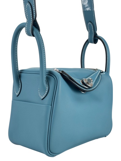 HERMES - Mini Lindy Bleu Jean Swift Palladium Hardware 