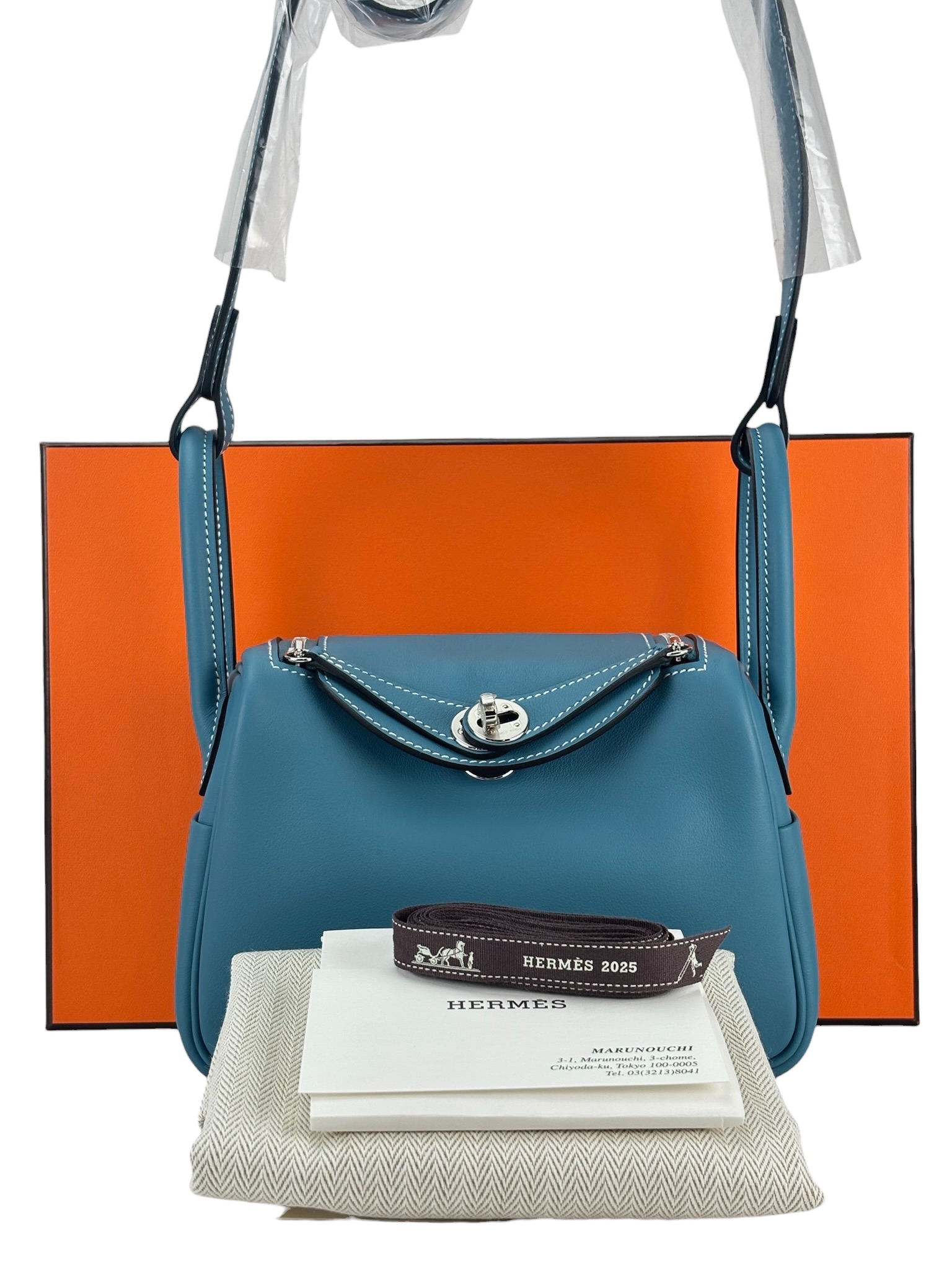 HERMES - Mini Lindy Bleu Jean Swift Palladium Hardware 