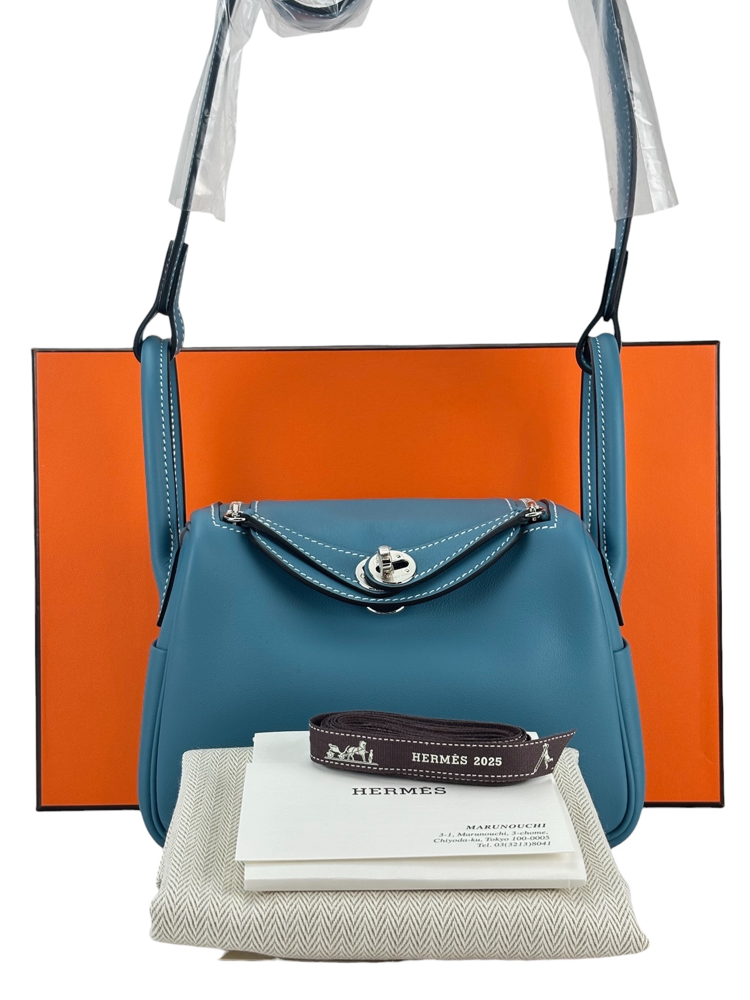 HERMES - Mini Lindy Bleu Jean Swift Palladium Hardware 