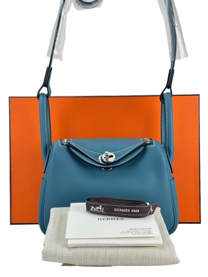 HERMES - Mini Lindy Bleu Jean Swift Palladium Hardware 