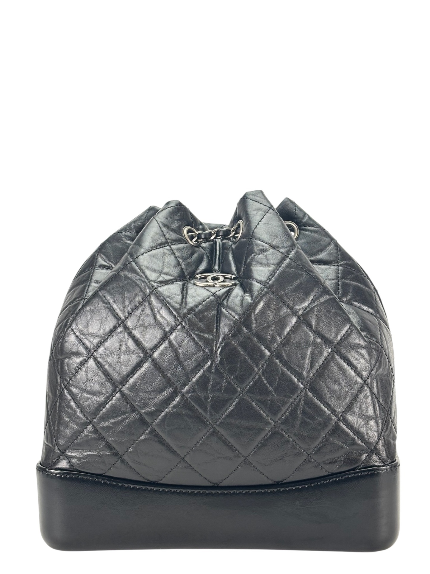 CHANEL - Black Calfskin Gabrielle Silver Hardware Backpack