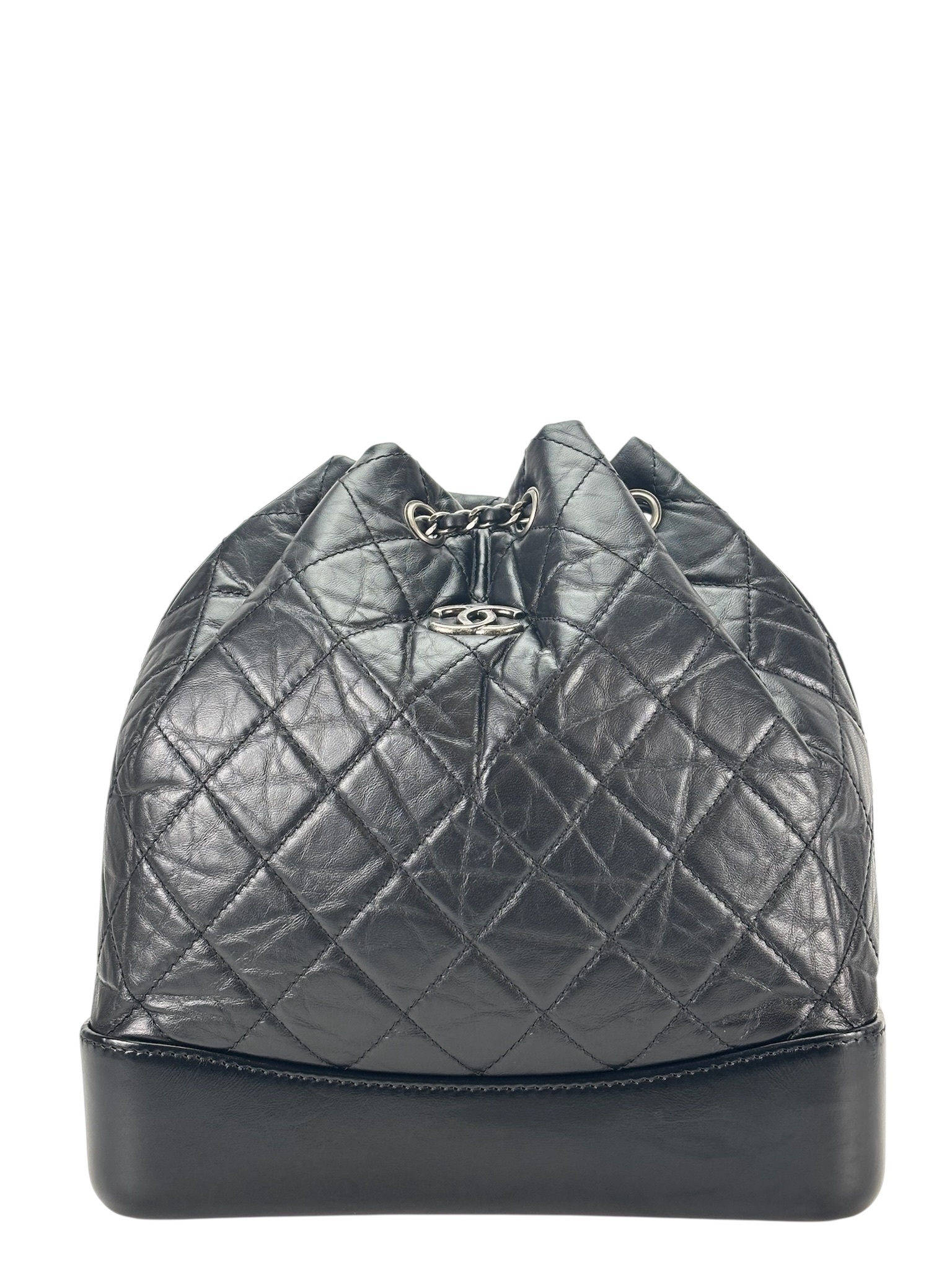 CHANEL - Black Calfskin Gabrielle Silver Hardware Backpack