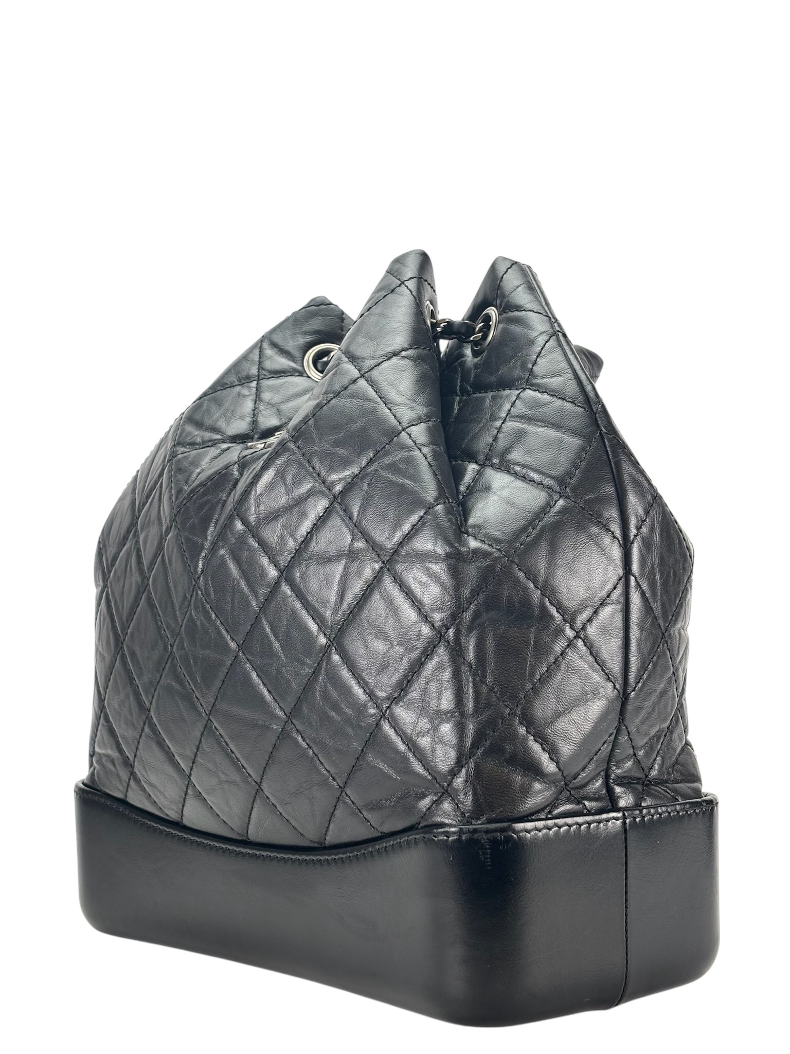 CHANEL - Black Calfskin Gabrielle Silver Hardware Backpack