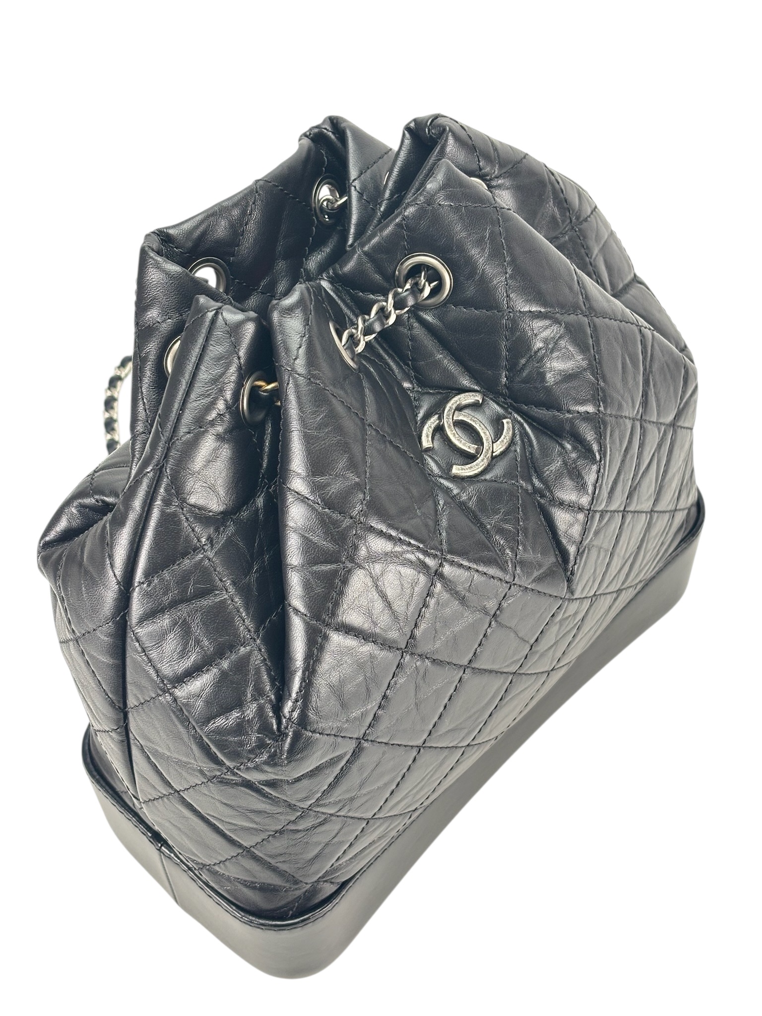 CHANEL - Black Calfskin Gabrielle Silver Hardware Backpack