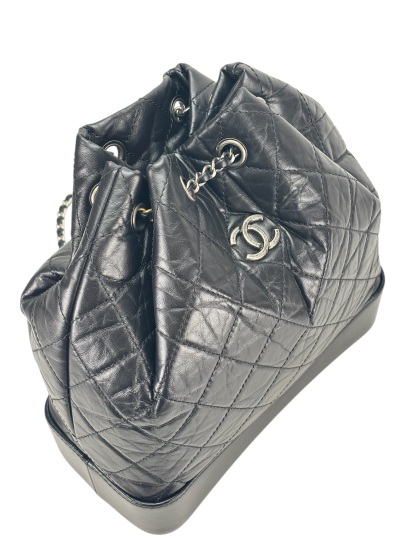 CHANEL - Black Calfskin Gabrielle Silver Hardware Backpack