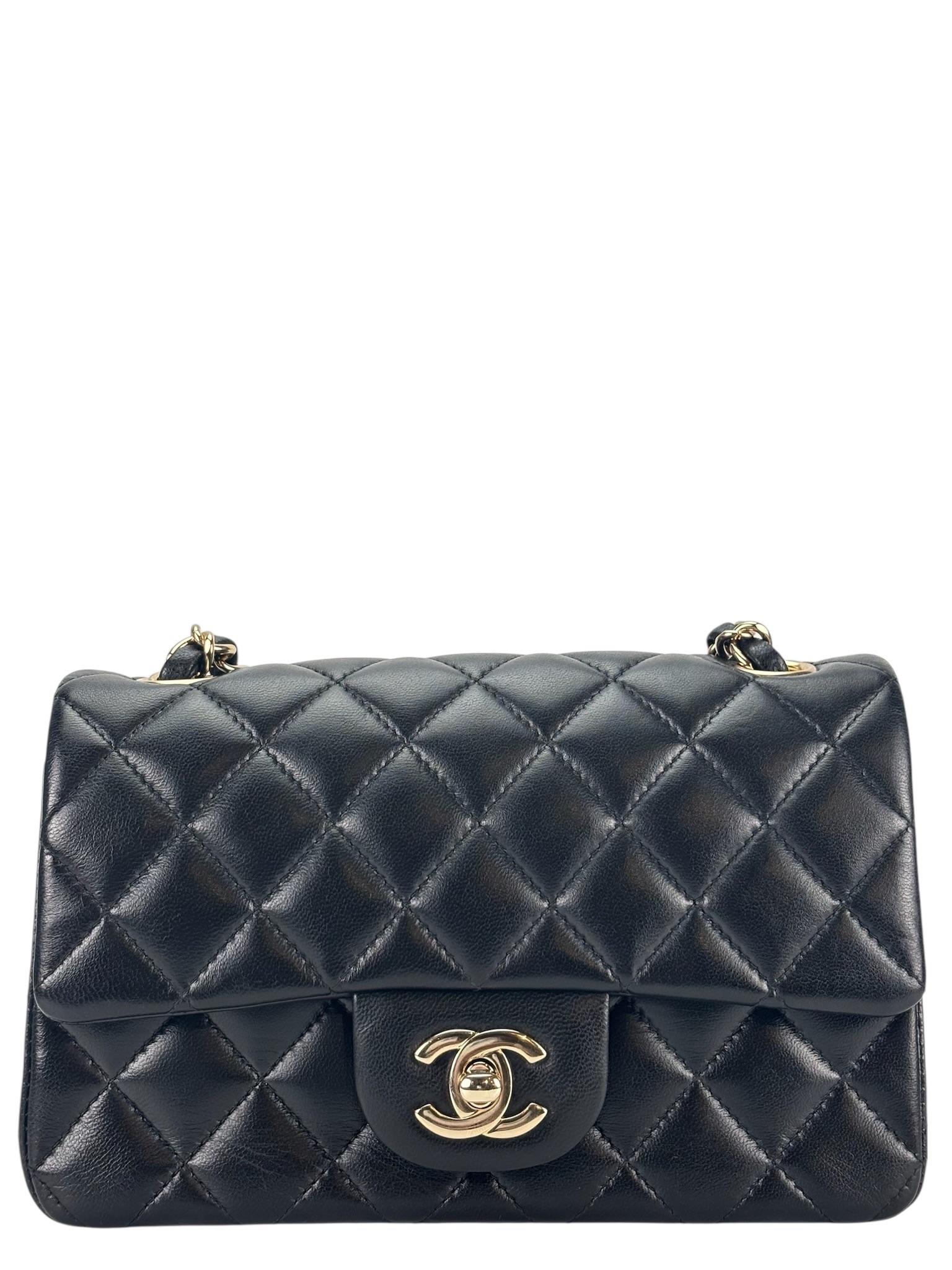 CHANEL - Mini Matlasse 20 Lambskin Single Flap Chain Bag Black Gold Hardware
