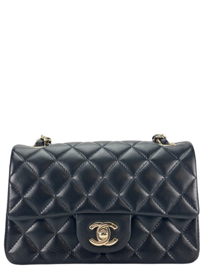 CHANEL - Mini Matlasse 20 Lambskin Single Flap Chain Bag Black Gold Hardware