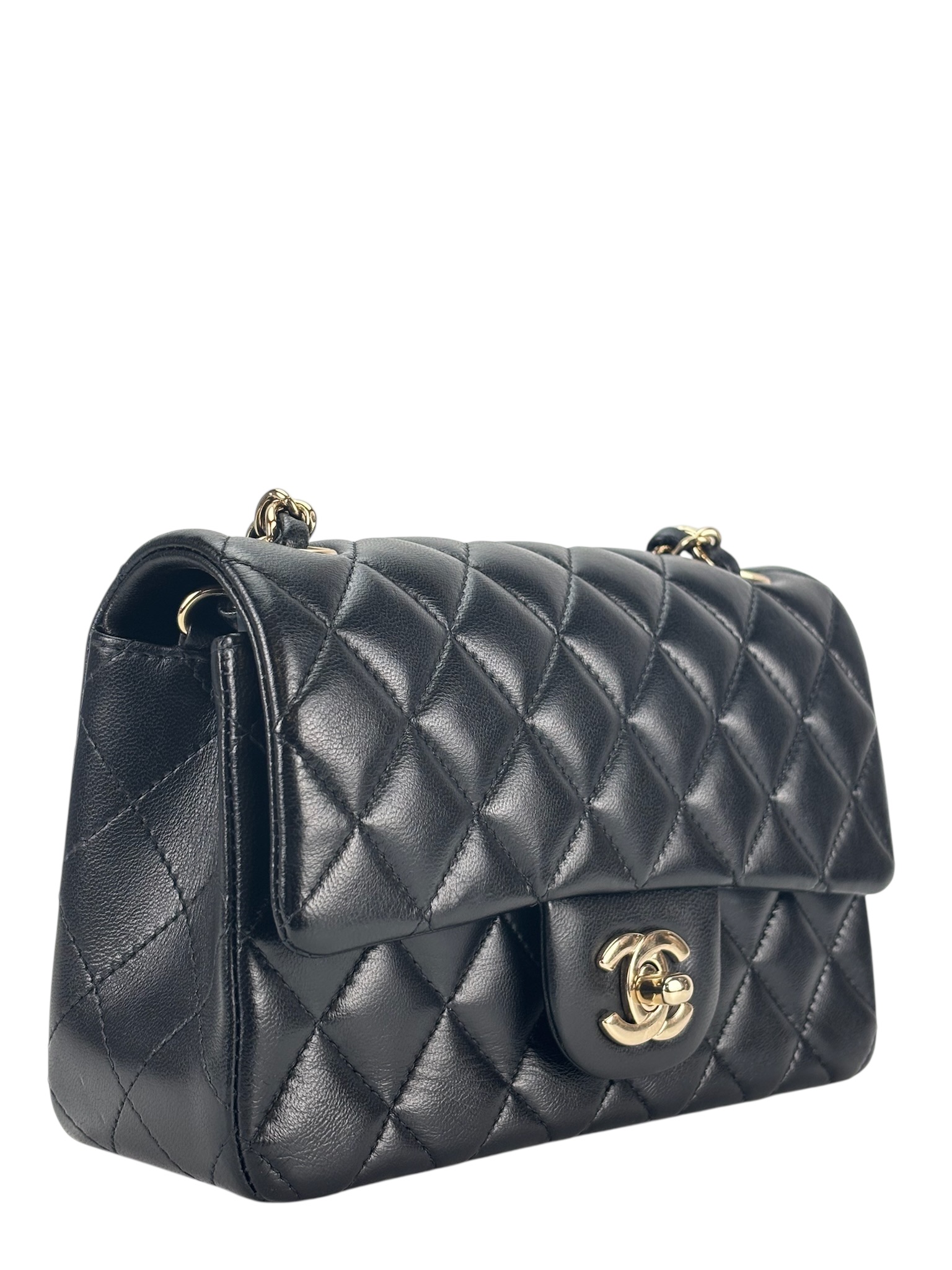 CHANEL - Mini Matlasse 20 Lambskin Single Flap Chain Bag Black Gold Hardware