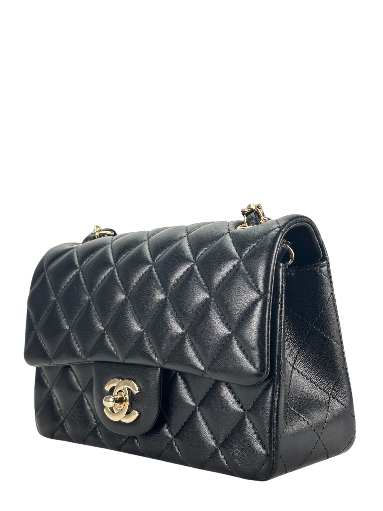 CHANEL - Mini Matlasse 20 Lambskin Single Flap Chain Bag Black Gold Hardware