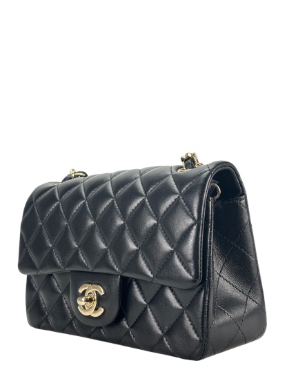 CHANEL - Mini Matlasse 20 Lambskin Single Flap Chain Bag Black Gold Hardware