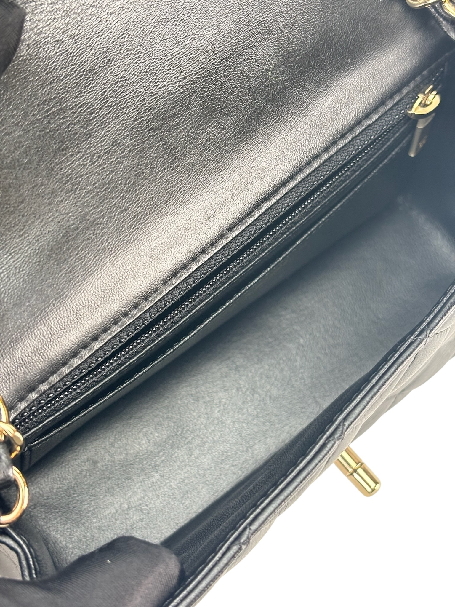 CHANEL - Mini Matlasse 20 Lambskin Single Flap Chain Bag Black Gold Hardware