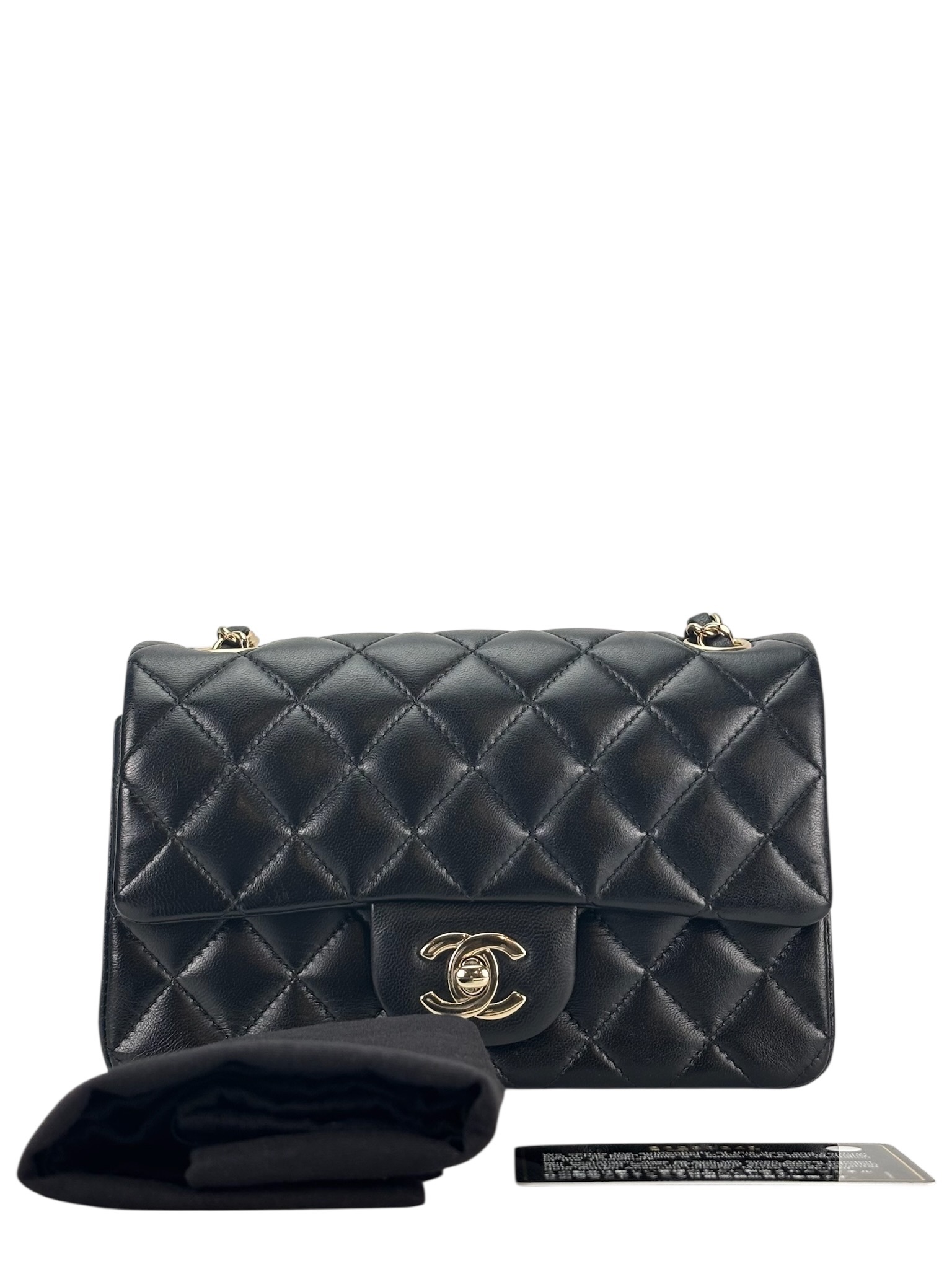 CHANEL - Mini Matlasse 20 Lambskin Single Flap Chain Bag Black Gold Hardware