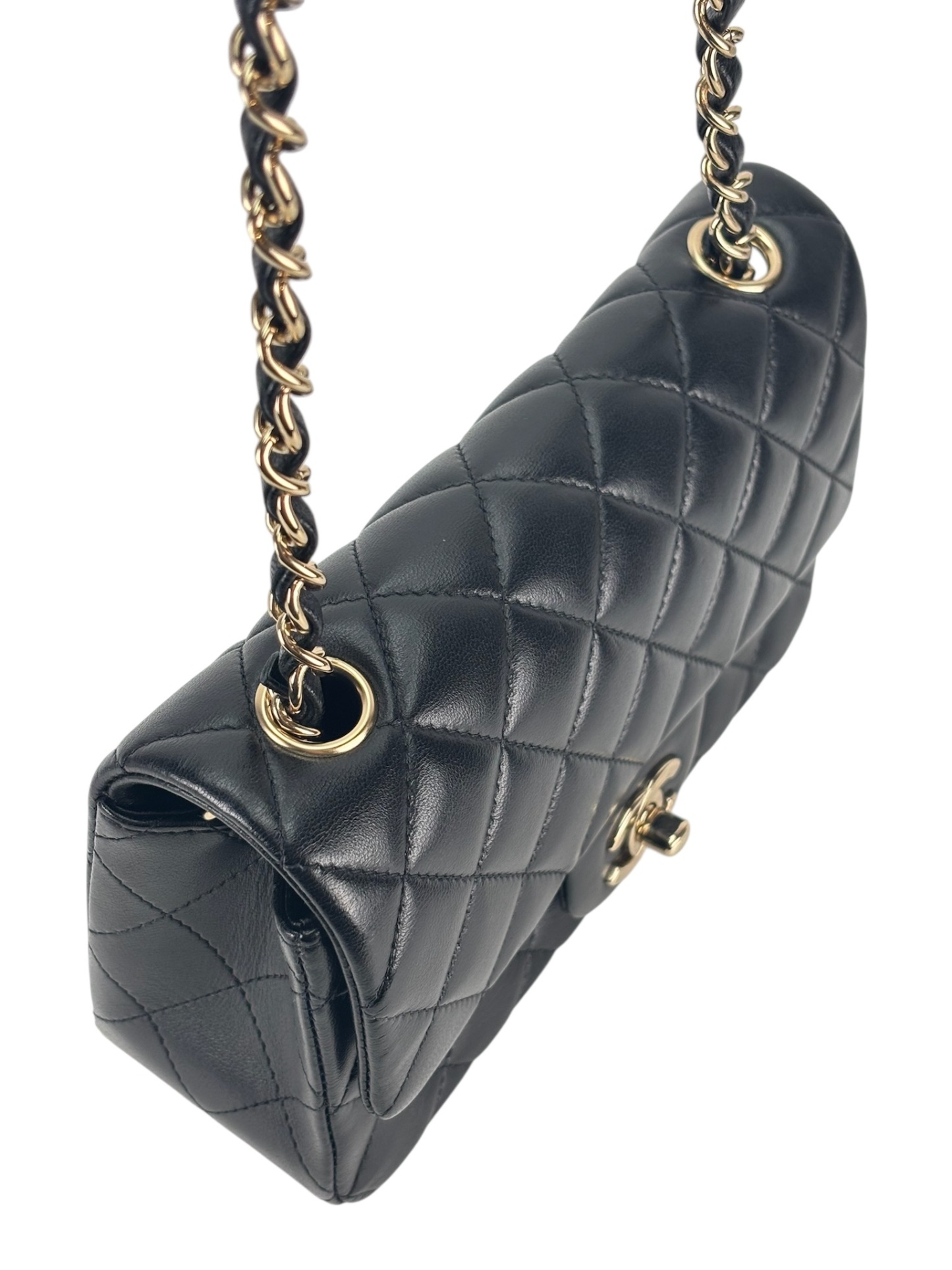 CHANEL - Mini Matlasse 20 Lambskin Single Flap Chain Bag Black Gold Hardware