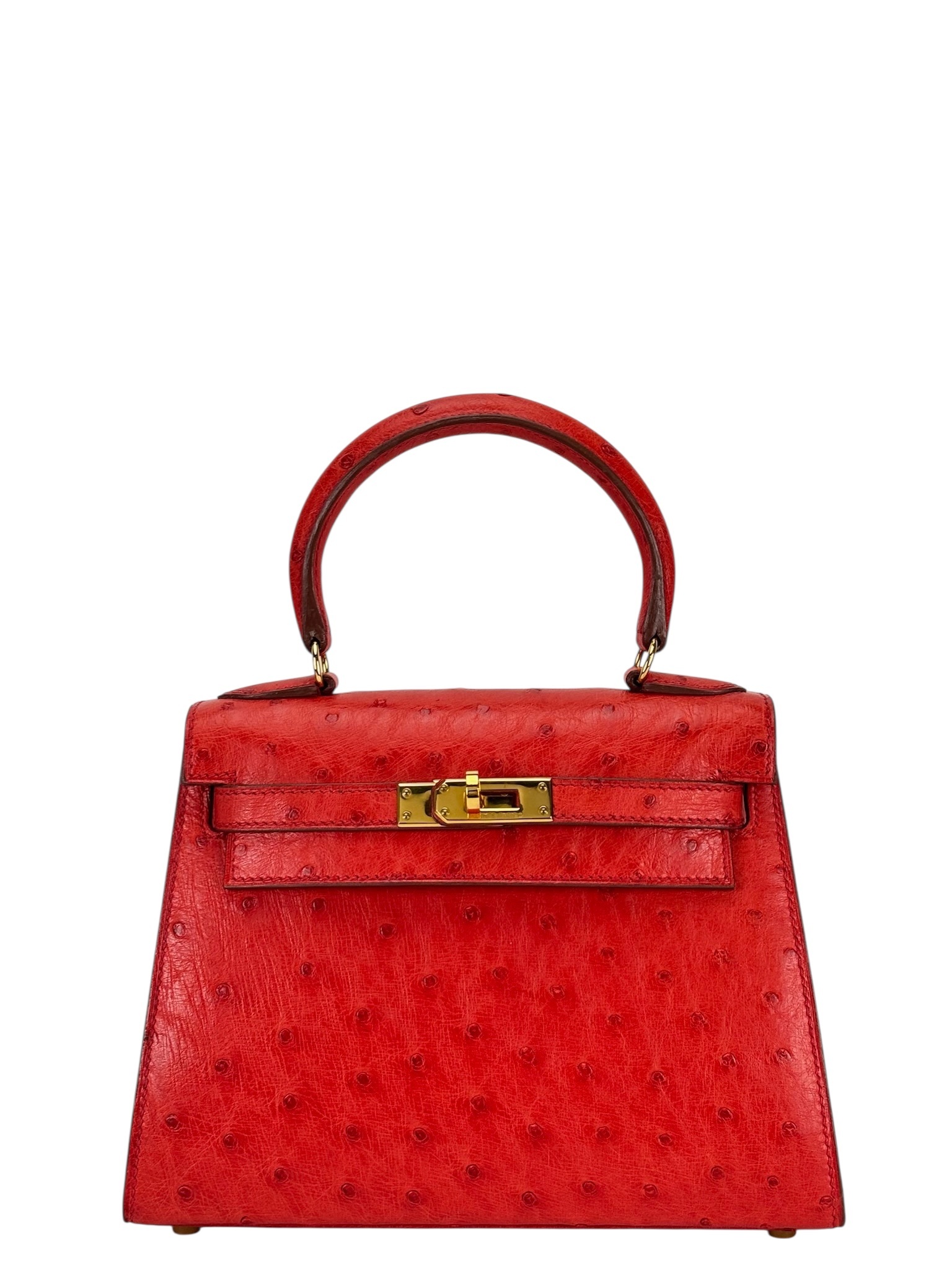 HERMES - Kelly 20 Vif Red Ostrich Gold Hardware