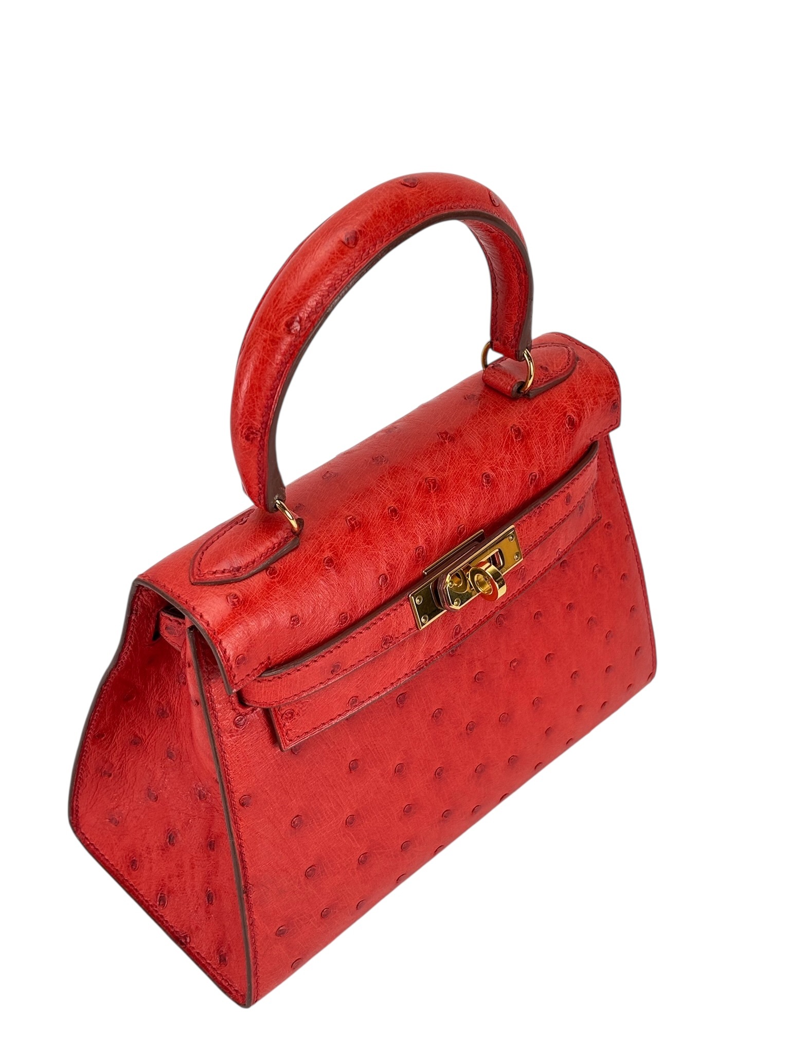 HERMES - Kelly 20 Vif Red Ostrich Gold Hardware