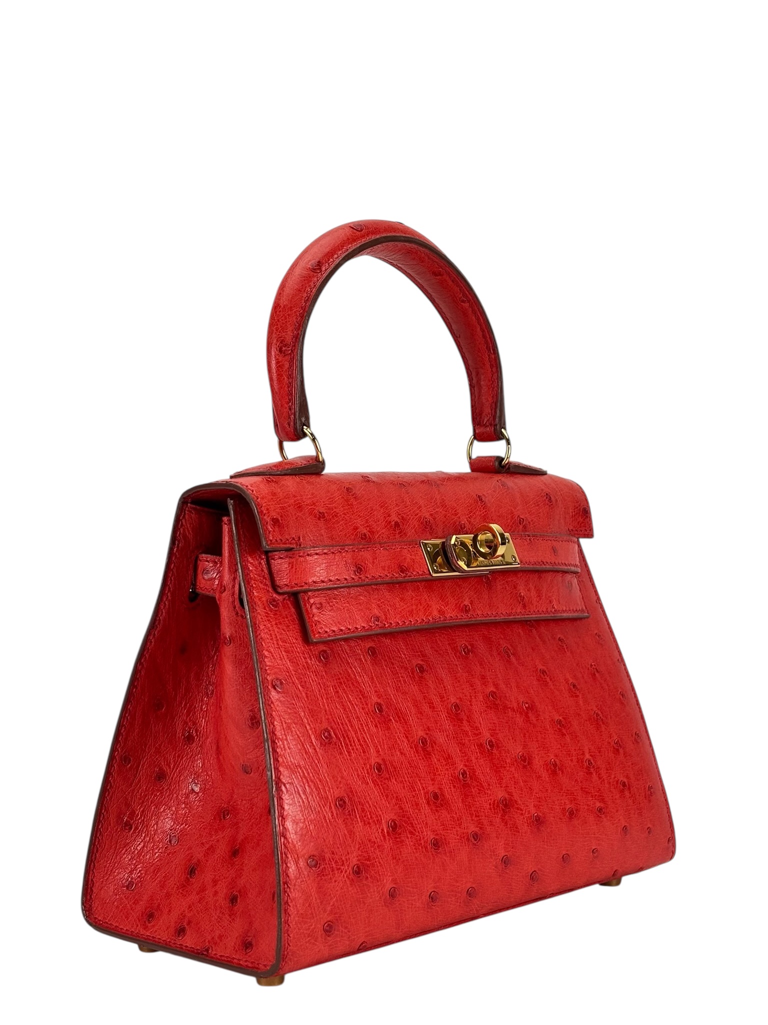 HERMES - Kelly 20 Vif Red Ostrich Gold Hardware