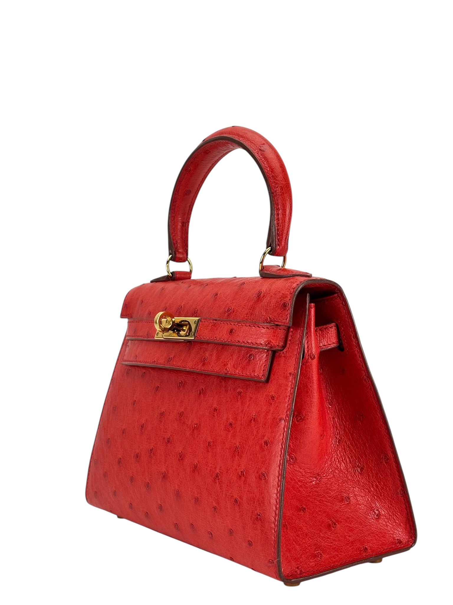 HERMES - Kelly 20 Vif Red Ostrich Gold Hardware