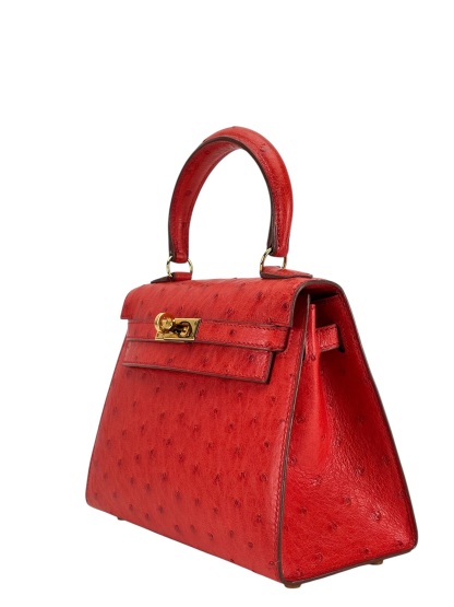HERMES - Kelly 20 Vif Red Ostrich Gold Hardware