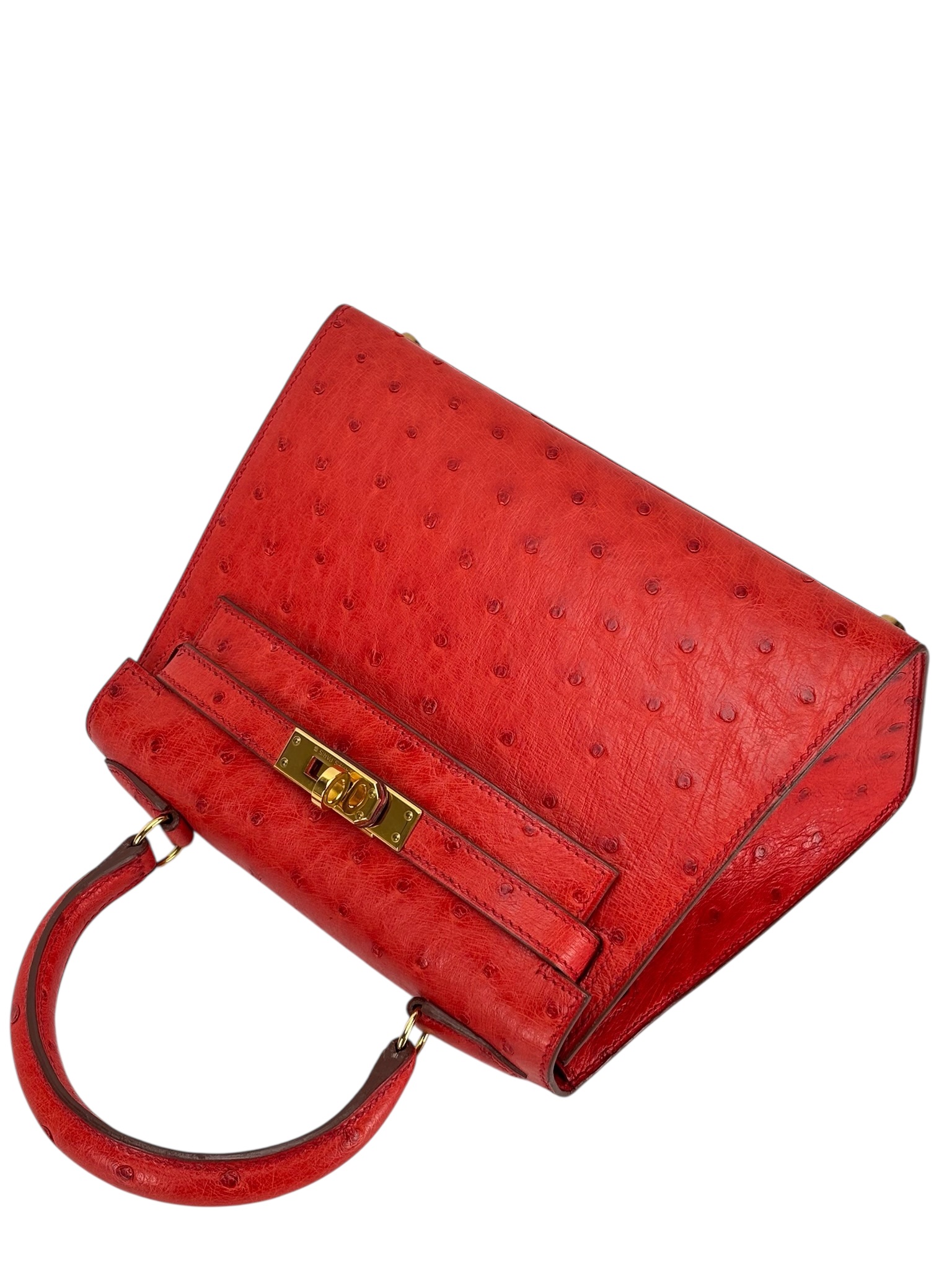 HERMES - Kelly 20 Vif Red Ostrich Gold Hardware