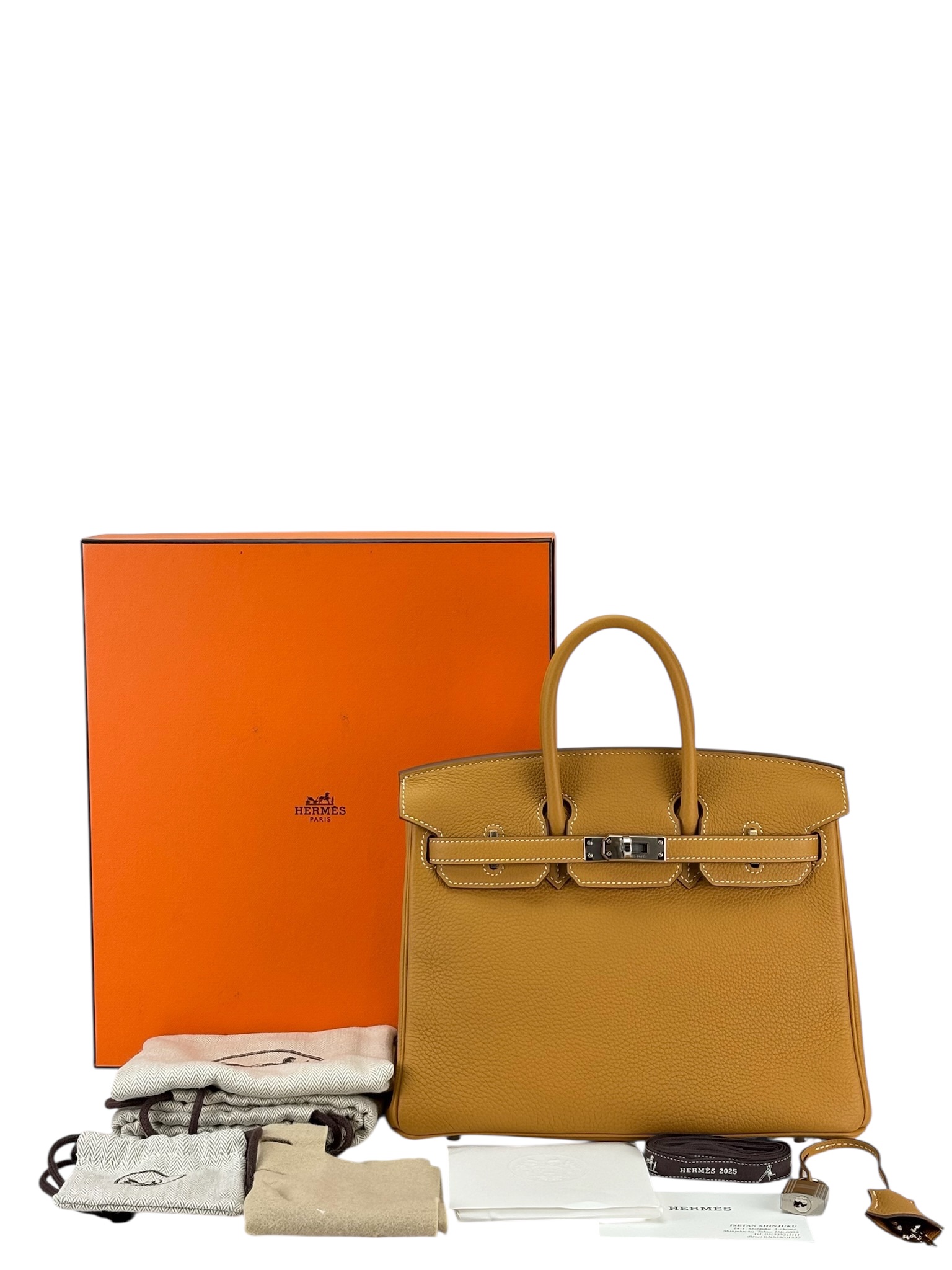 HERMES - Kelly 25 Natural Sable Togo Palladium Hardware   