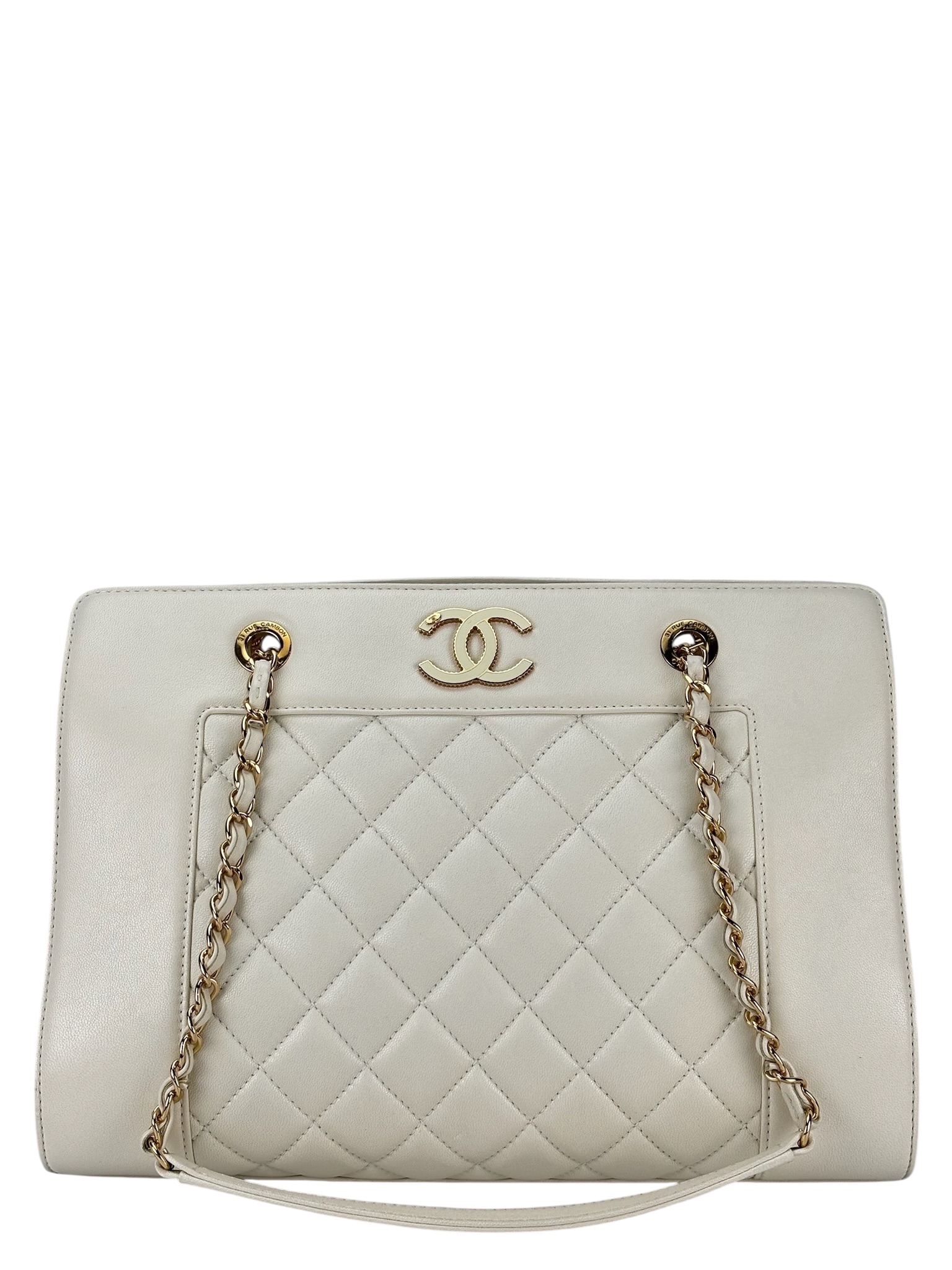 CHANEL - White Lambskin Mademoiselle Shopping Tote 