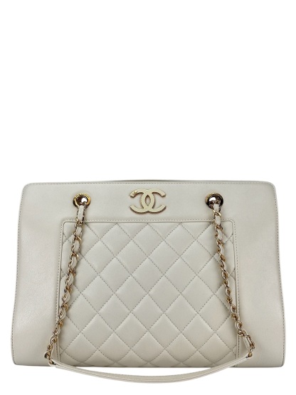 CHANEL - White Lambskin Mademoiselle Shopping Tote 