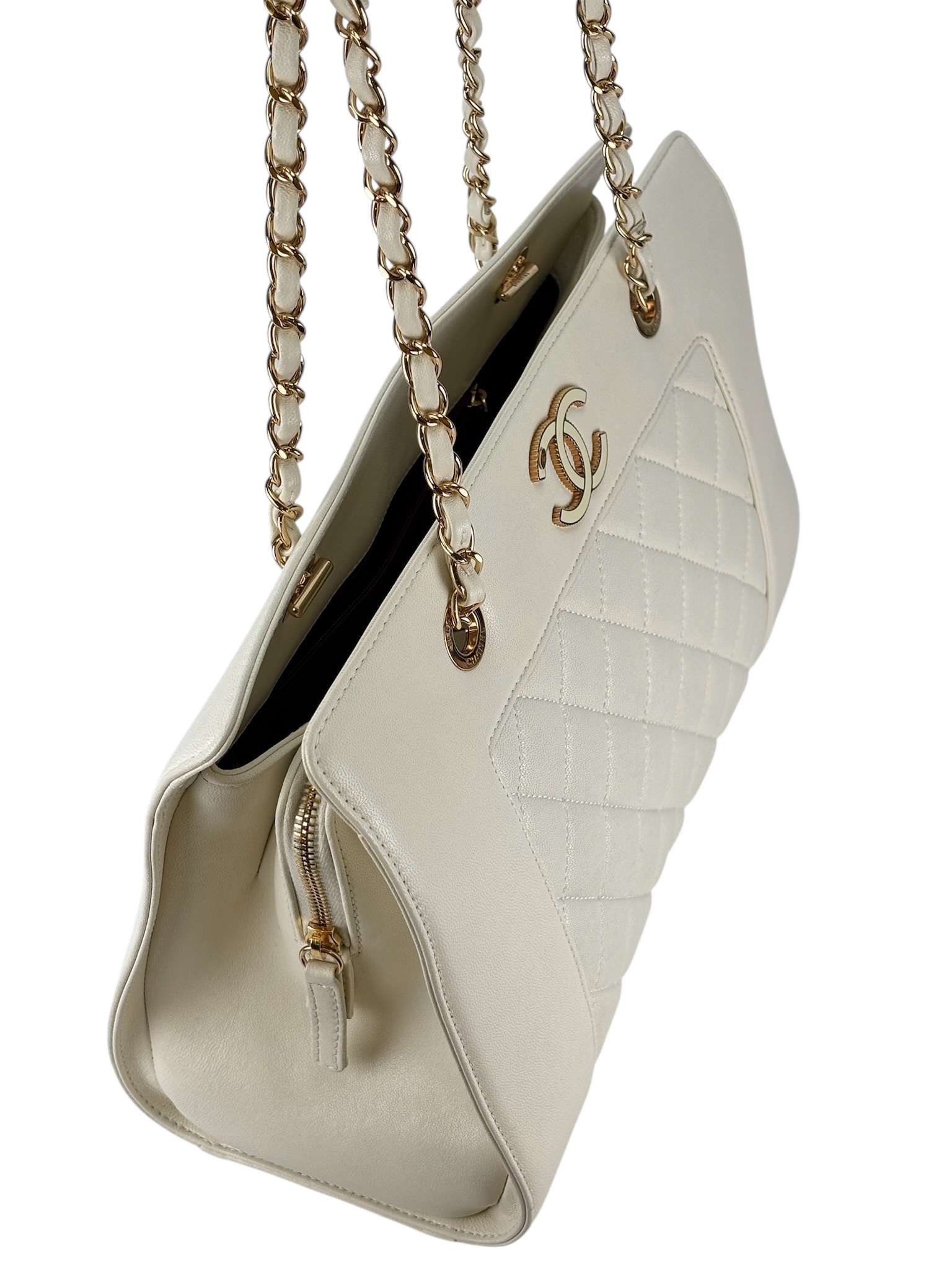 CHANEL - White Lambskin Mademoiselle Shopping Tote 