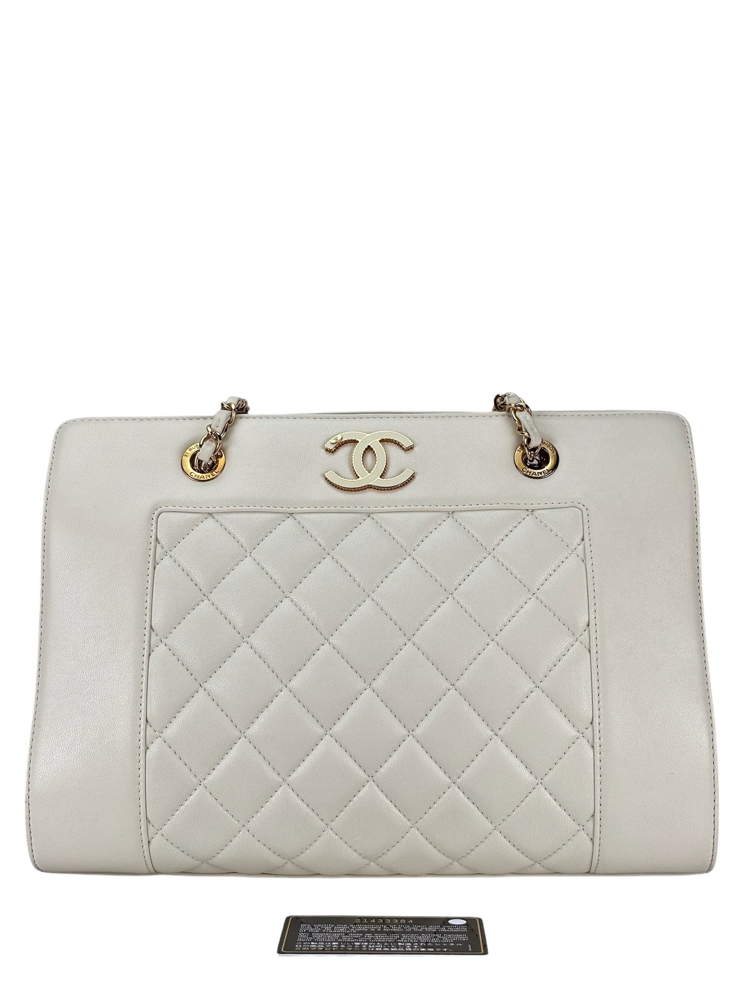 CHANEL - White Lambskin Mademoiselle Shopping Tote 