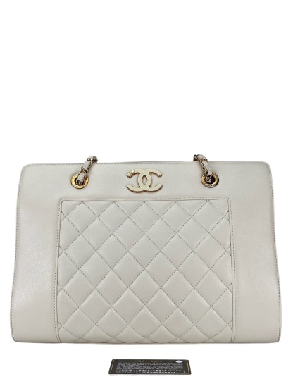 CHANEL - White Lambskin Mademoiselle Shopping Tote 