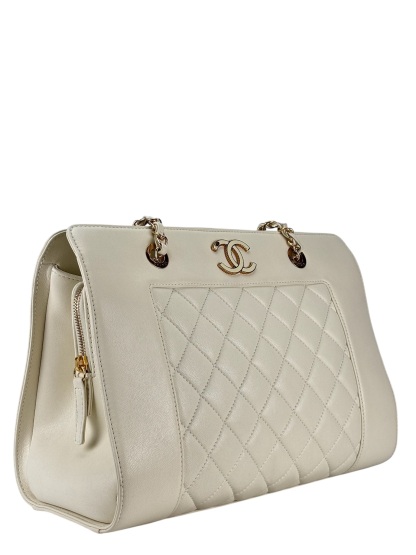 CHANEL - White Lambskin Mademoiselle Shopping Tote 