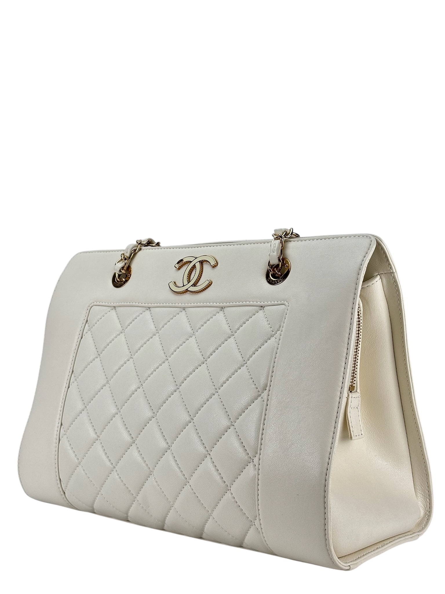 CHANEL - White Lambskin Mademoiselle Shopping Tote 