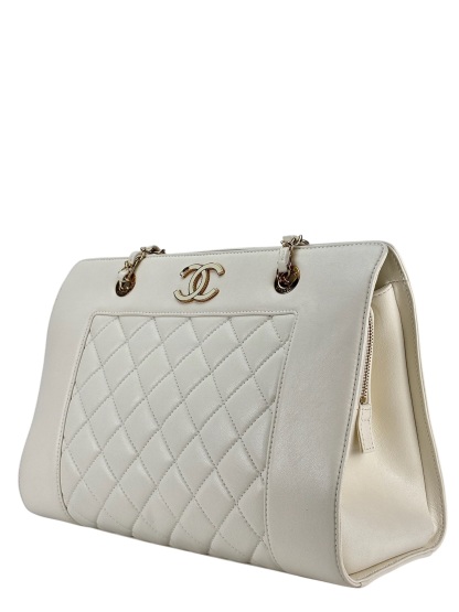 CHANEL - White Lambskin Mademoiselle Shopping Tote 