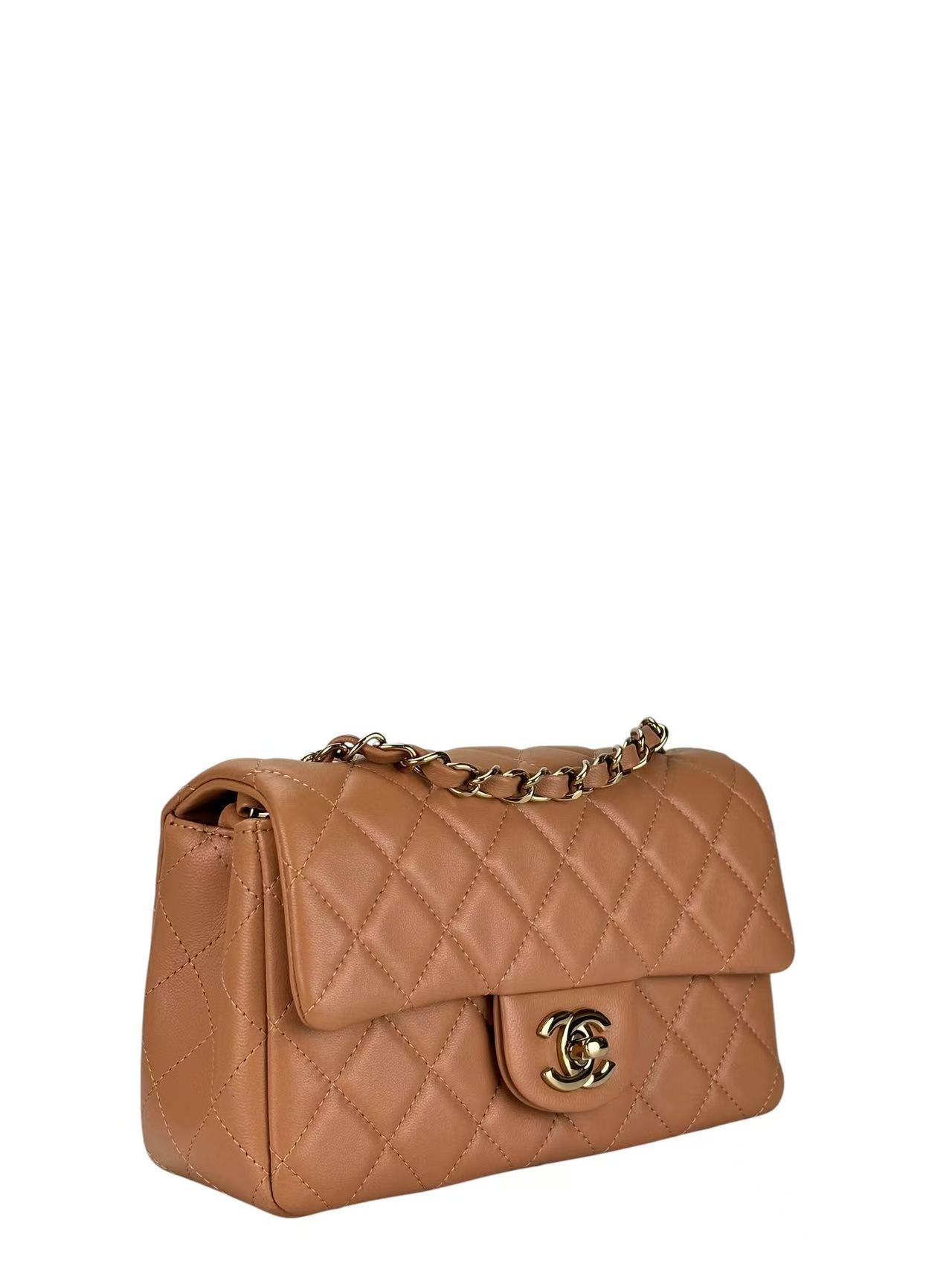 CHANEL -  Caviar Mini Flap Shoulder Bag Dark Beige Gold Hardware