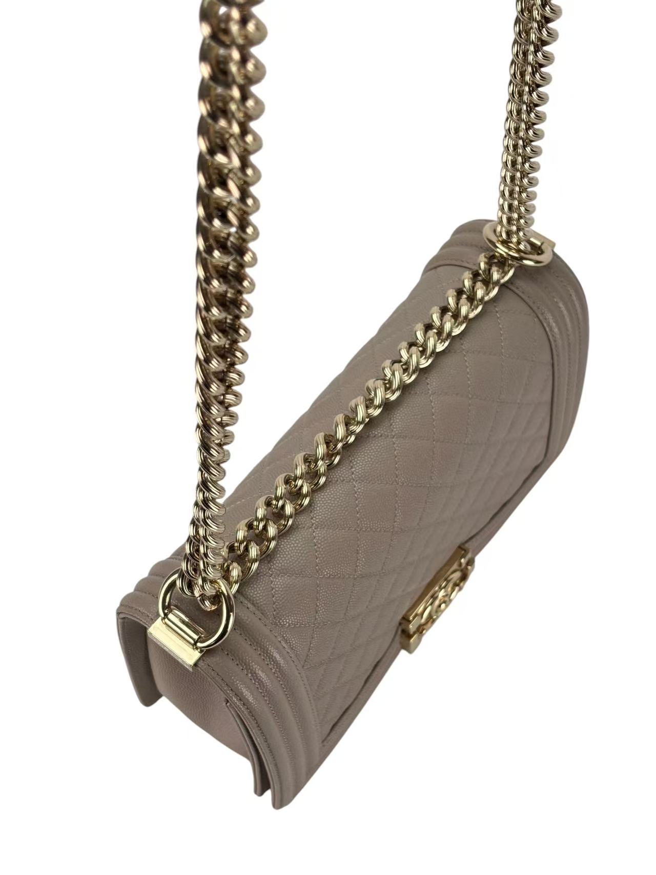 CHANEL - Medium Boy Flap Bag Beige Caviar Metal Gold