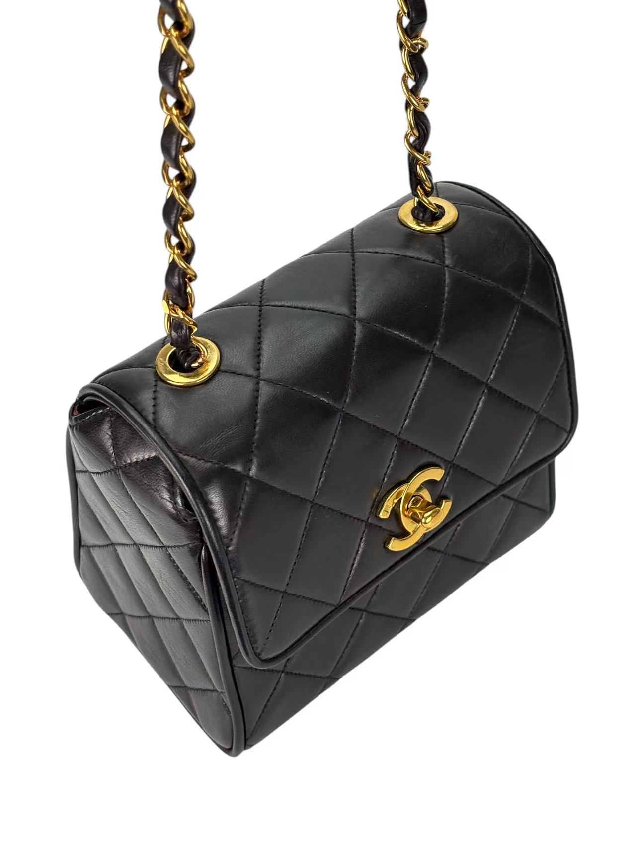 CHANEL - Black Calfskin Mini Box Chain Bag Gold Hardware