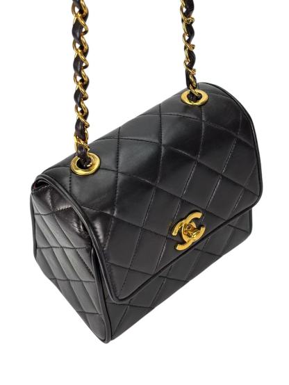 CHANEL - Black Calfskin Mini Box Chain Bag Gold Hardware