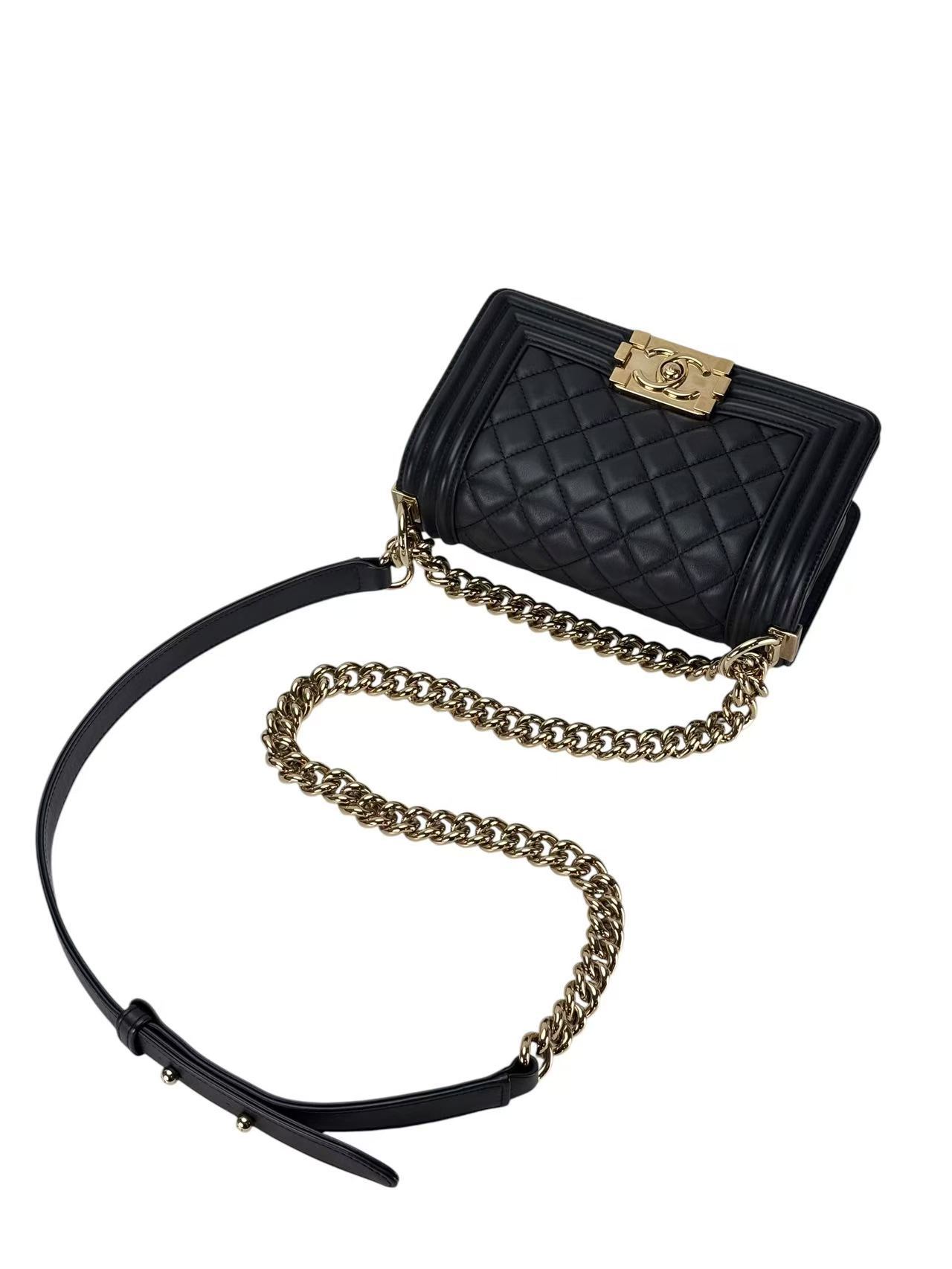 CHANEL - Small Boy Flap Bag Black Caviar Metal Gold