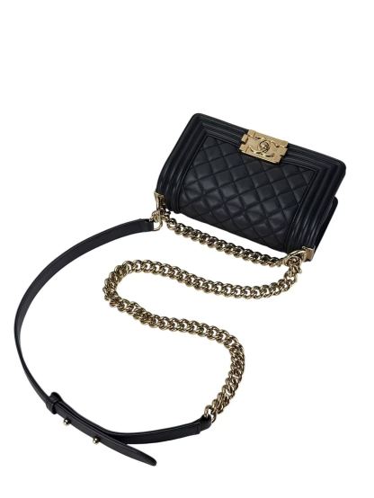 CHANEL - Small Boy Flap Bag Black Caviar Metal Gold