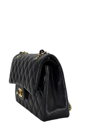 CHANEL - Double Face Small Classic Double Flap Bag Black Lambskin Gold Hardware (CF23)
