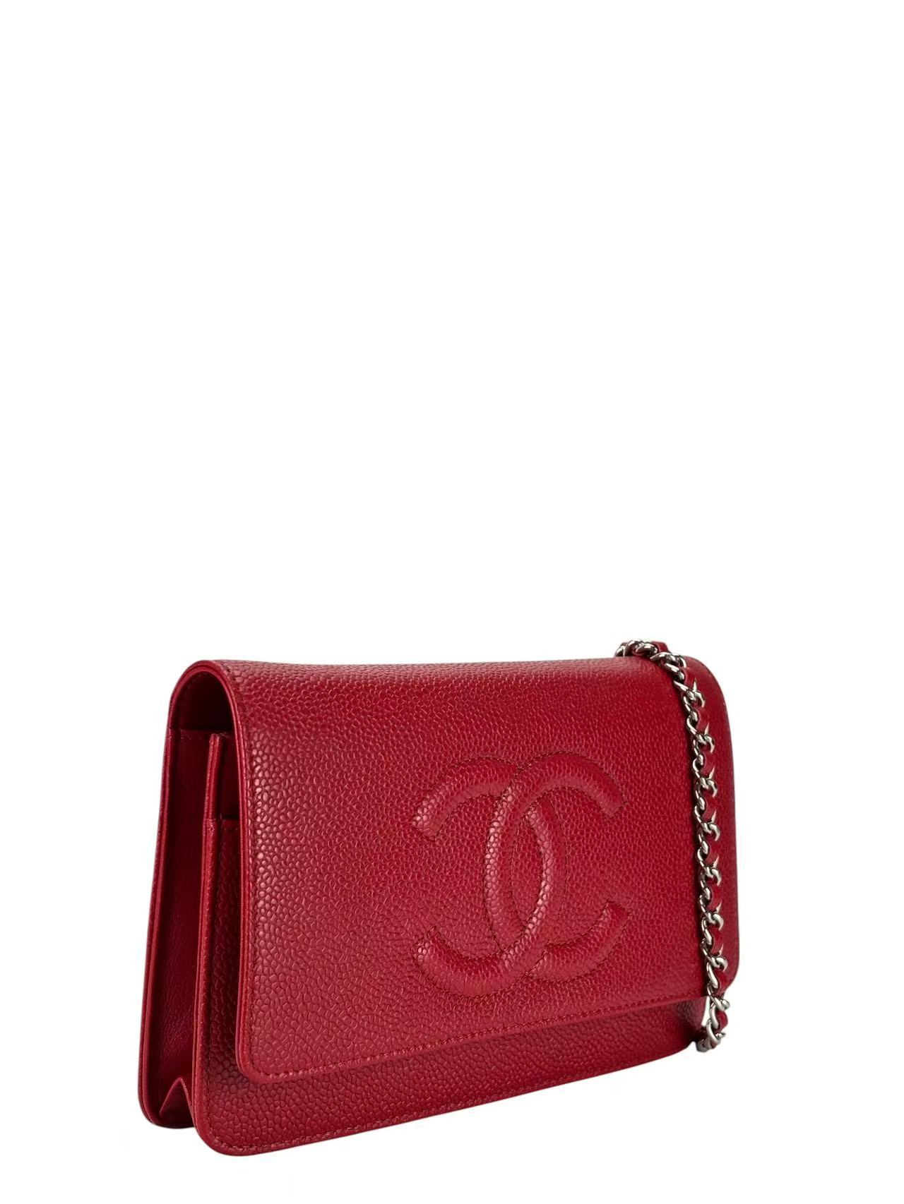 CHANEL - Red Caviar Wallet on Chain Silver-Tone Metal (WOC)